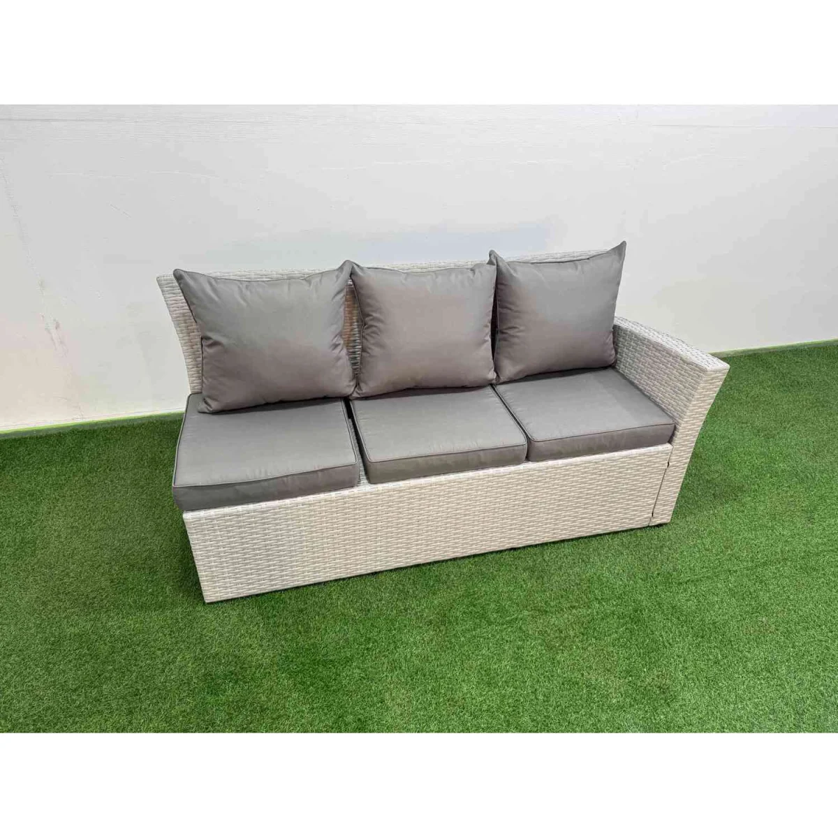 Fimous 11-Seater Wicker Rattan Corner Sofa Set with Tempered Glass Table, Light Grey - Light Grey Mixed – image 3