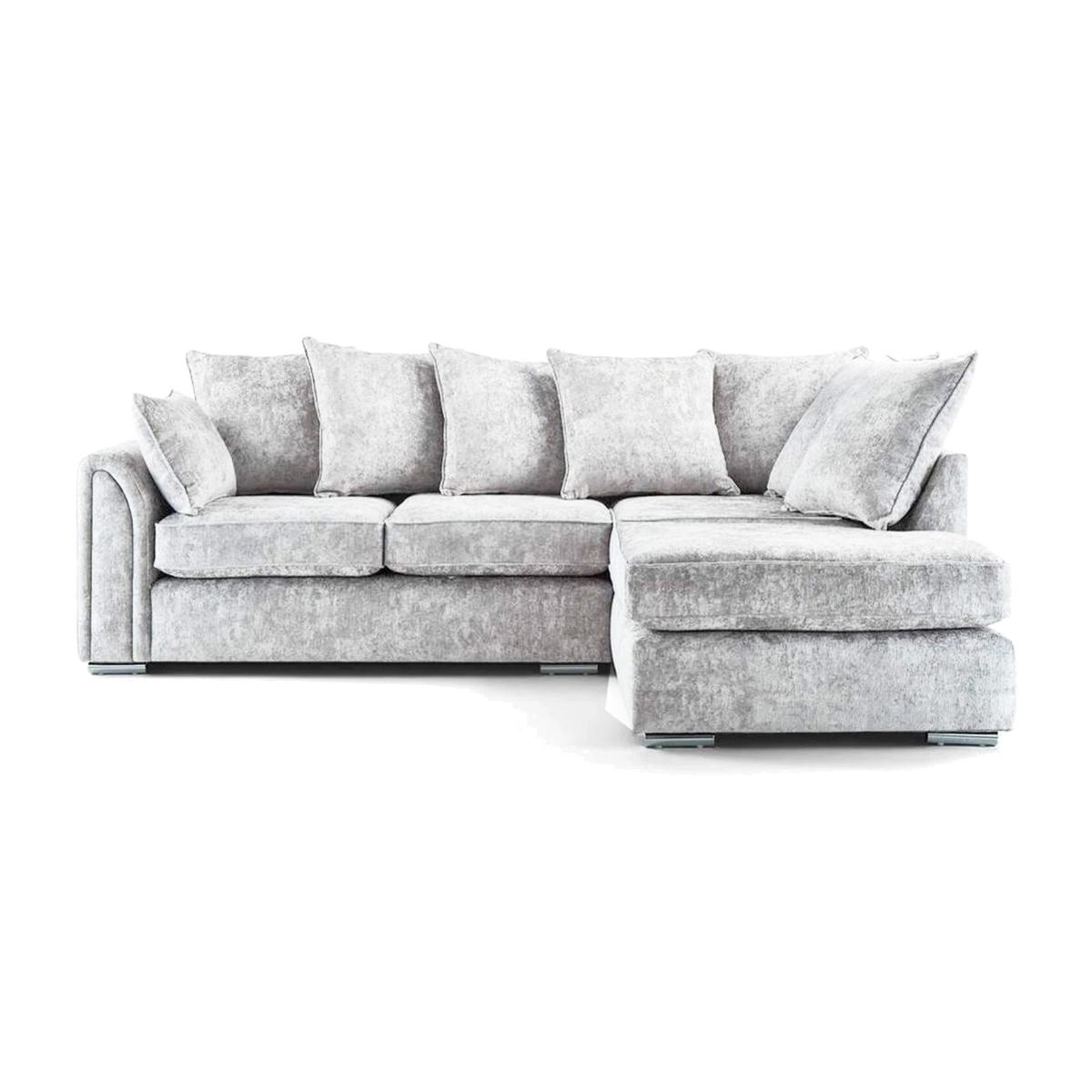 Chiswick Silver Grey Fabric Corner Sofa With Footstool - Silver Grey / Right-hand