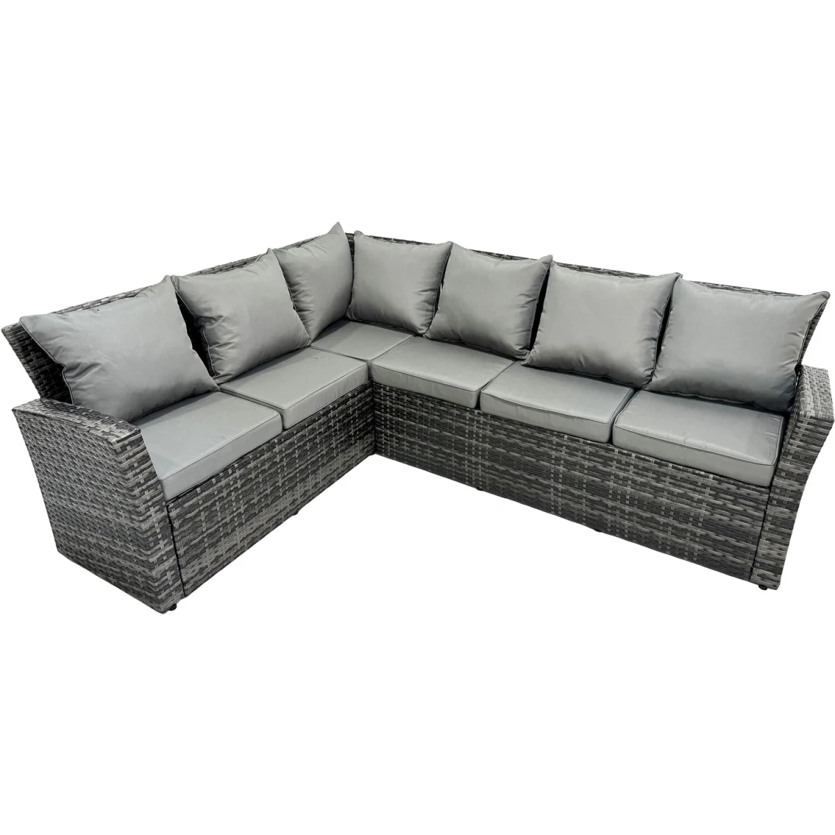 Fimous Poly Rattan Corner Sofa Set with Adjustable Rising Table & 3 Stools - Dark Grey Mixed – image 5