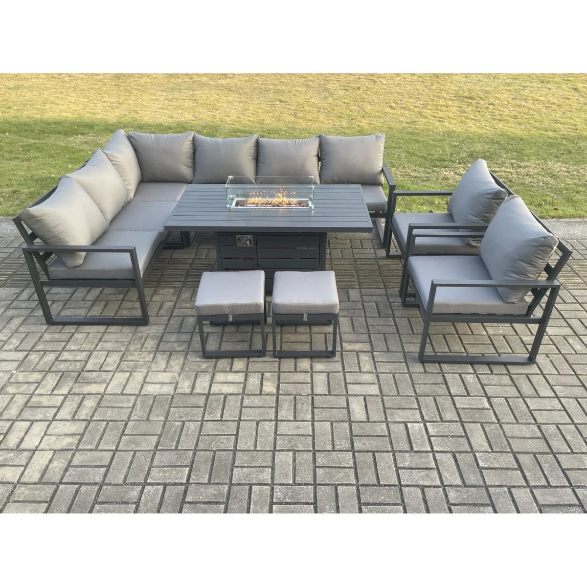 Fimous Aluminium Corner Sofa & Gas Fire Pit Table, 2 Chairs, 2 Stools Dark Grey - Dark Grey – image 2