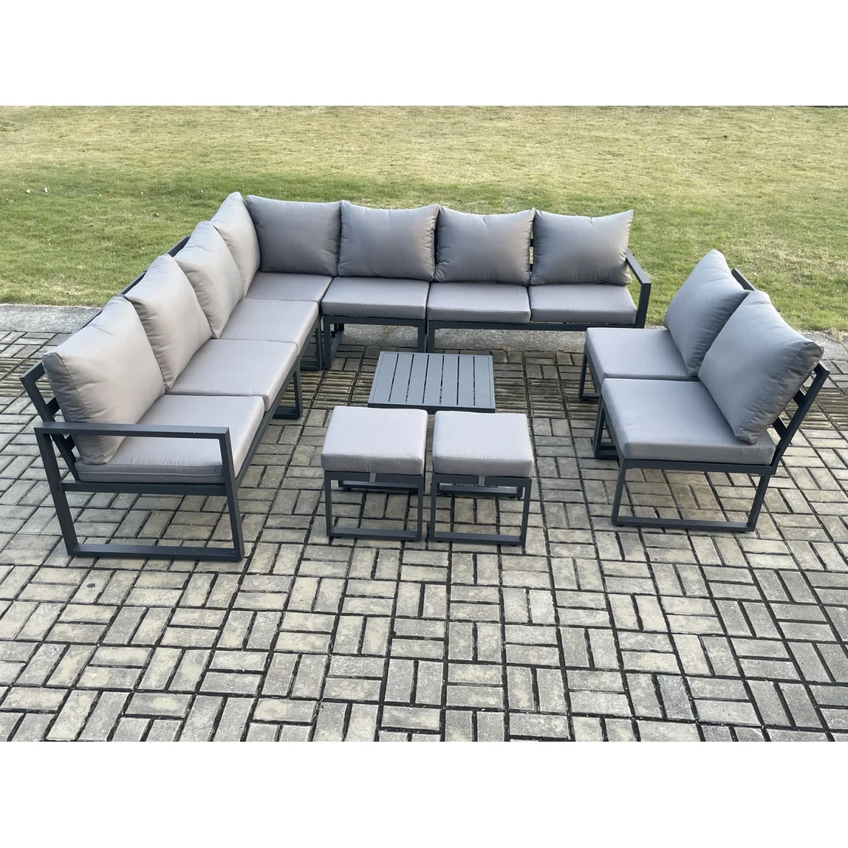 Fimous 11-Seater Aluminium Corner Sofa Set with Coffee Table & 2 Stools, Grey - Dark Grey – image 2