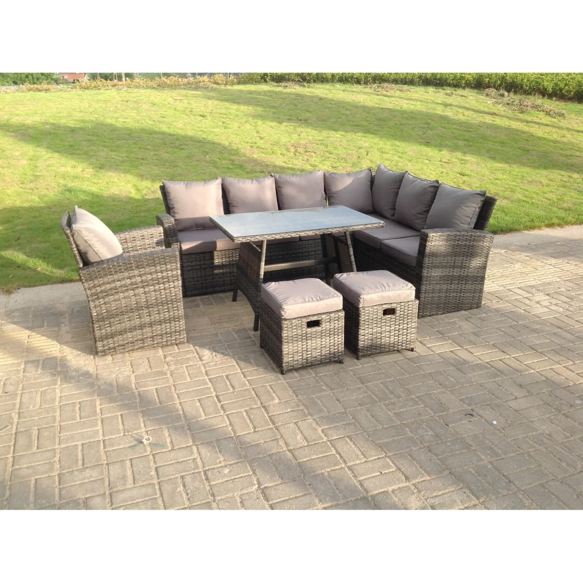 9 Seater High Back Rattan Corner Sofa Set - Dark Grey Mixed – image 2