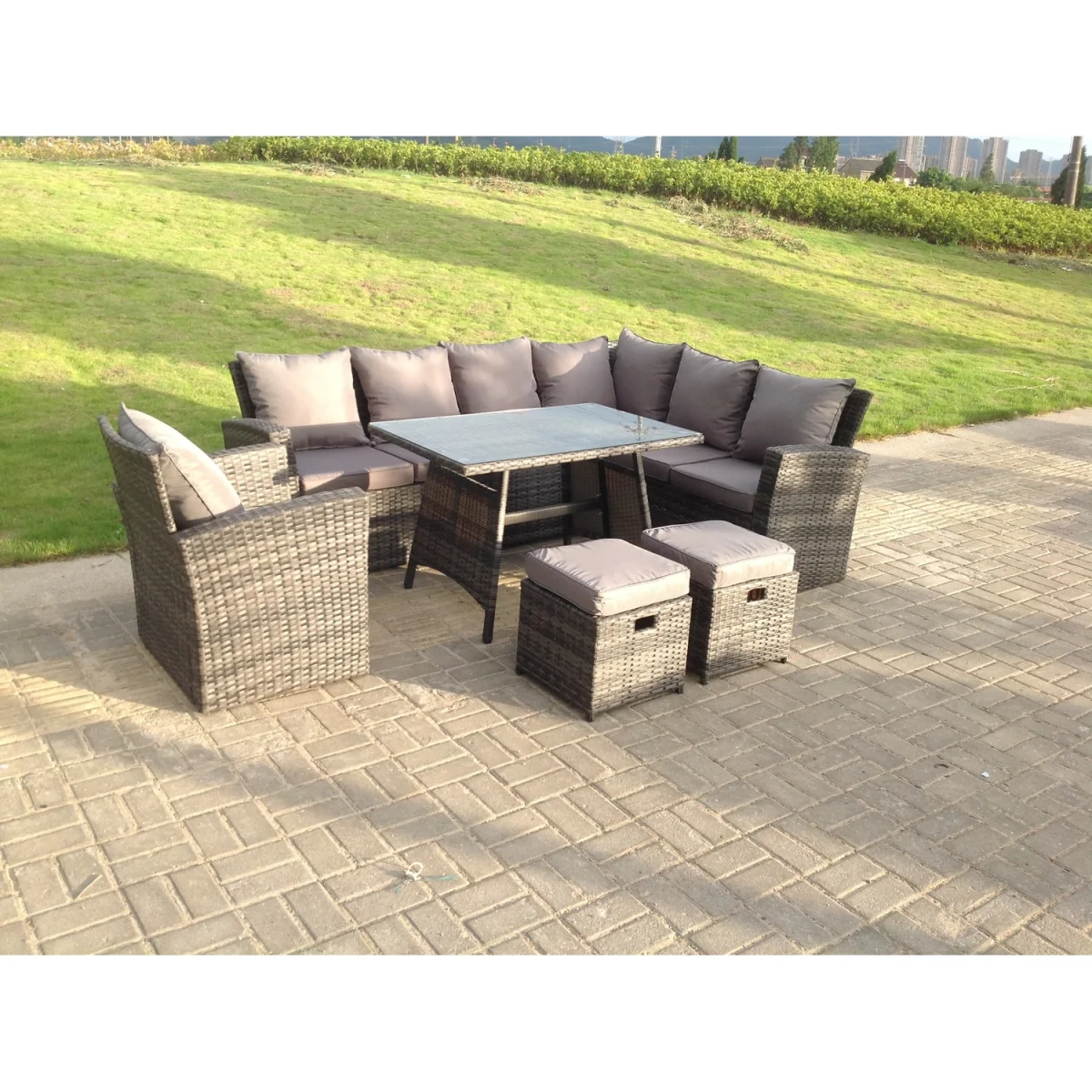 9 Seater High Back Rattan Corner Sofa Set - Dark Grey Mixed – image 3