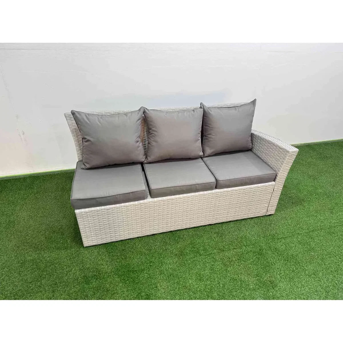 Fimous 7-Seat Rattan Corner Sofa Set with Gas Fire Pit Table, Light Grey. - Light Grey Mixed rattan with dark grey fabric – image 3