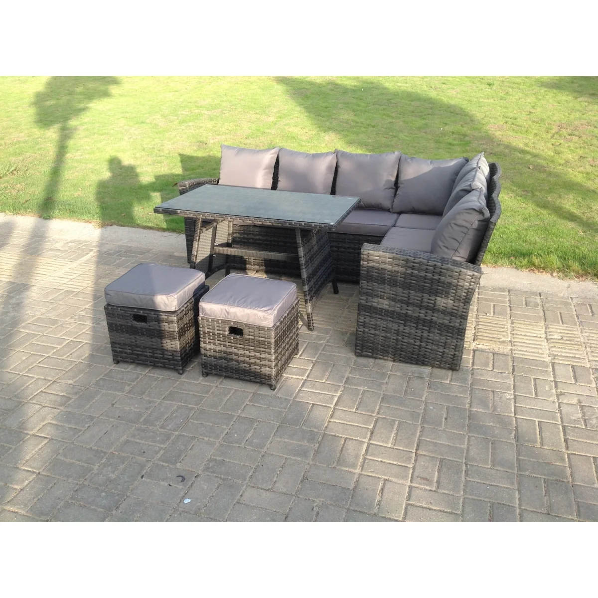 High Back Rattan Corner Sofa Set with Dining Table Right Option – image 2