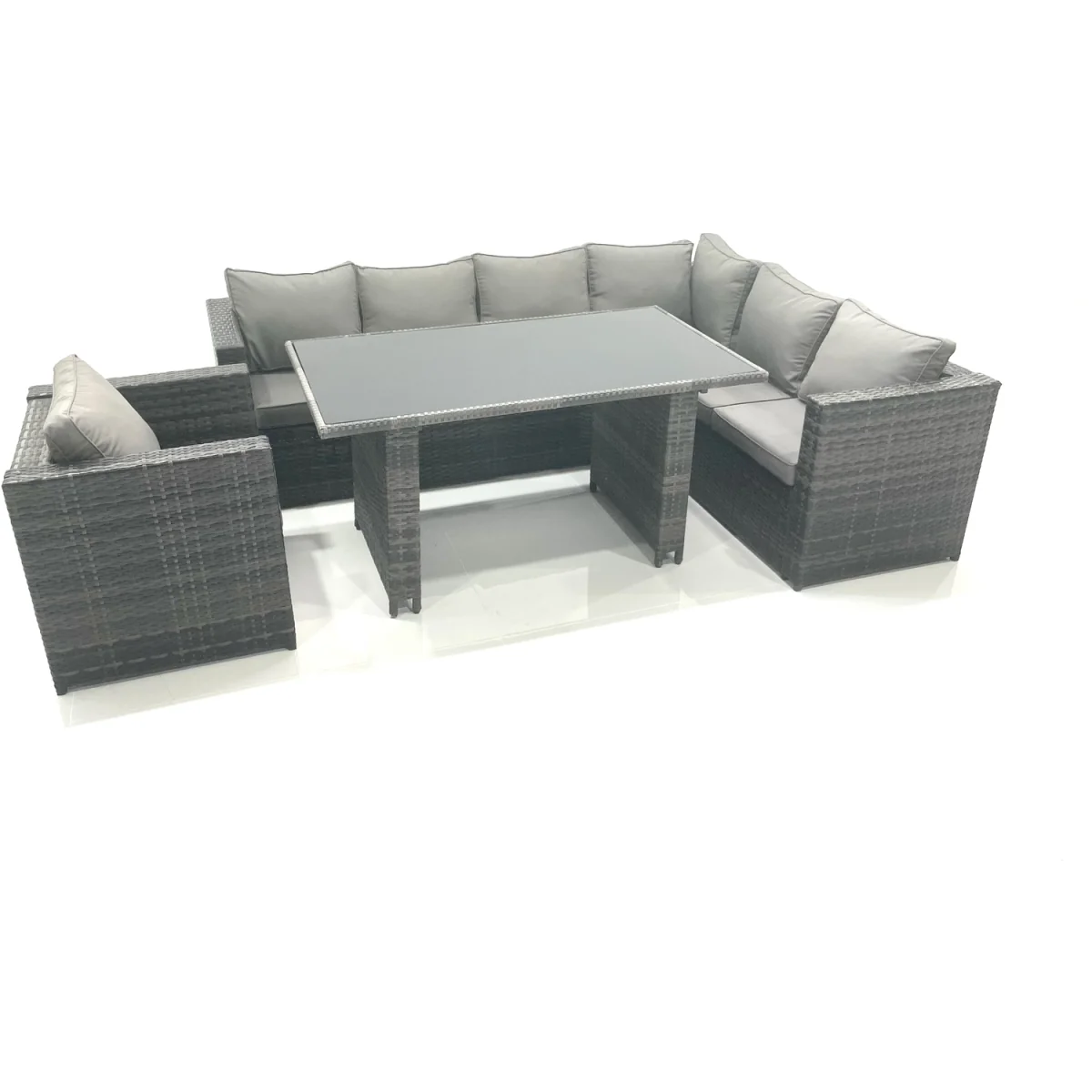 Lounge Rattan Corner Sofa Set Rectangular Dining Table Chair - Dark Grey Mixed – image 2