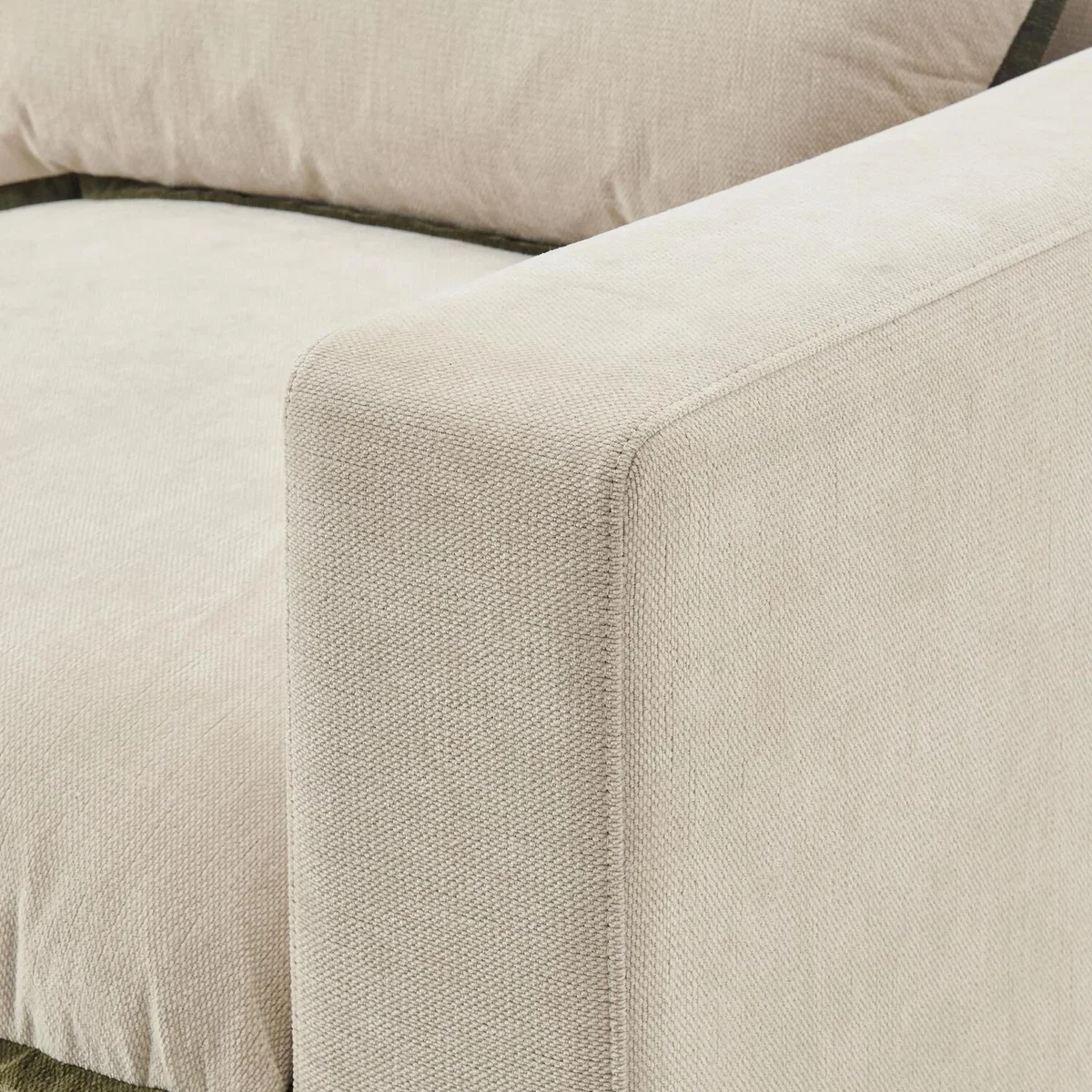 Echo Linen-Look Fabric 5 Seater U-Shaped Modular Corner Sofa - Cream & Green Trim – image 4