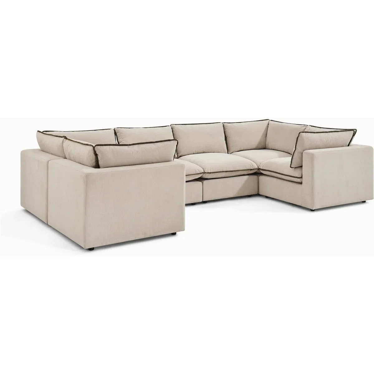Echo Linen-Look Fabric 5 Seater U-Shaped Modular Corner Sofa - Cream & Green Trim – image 7