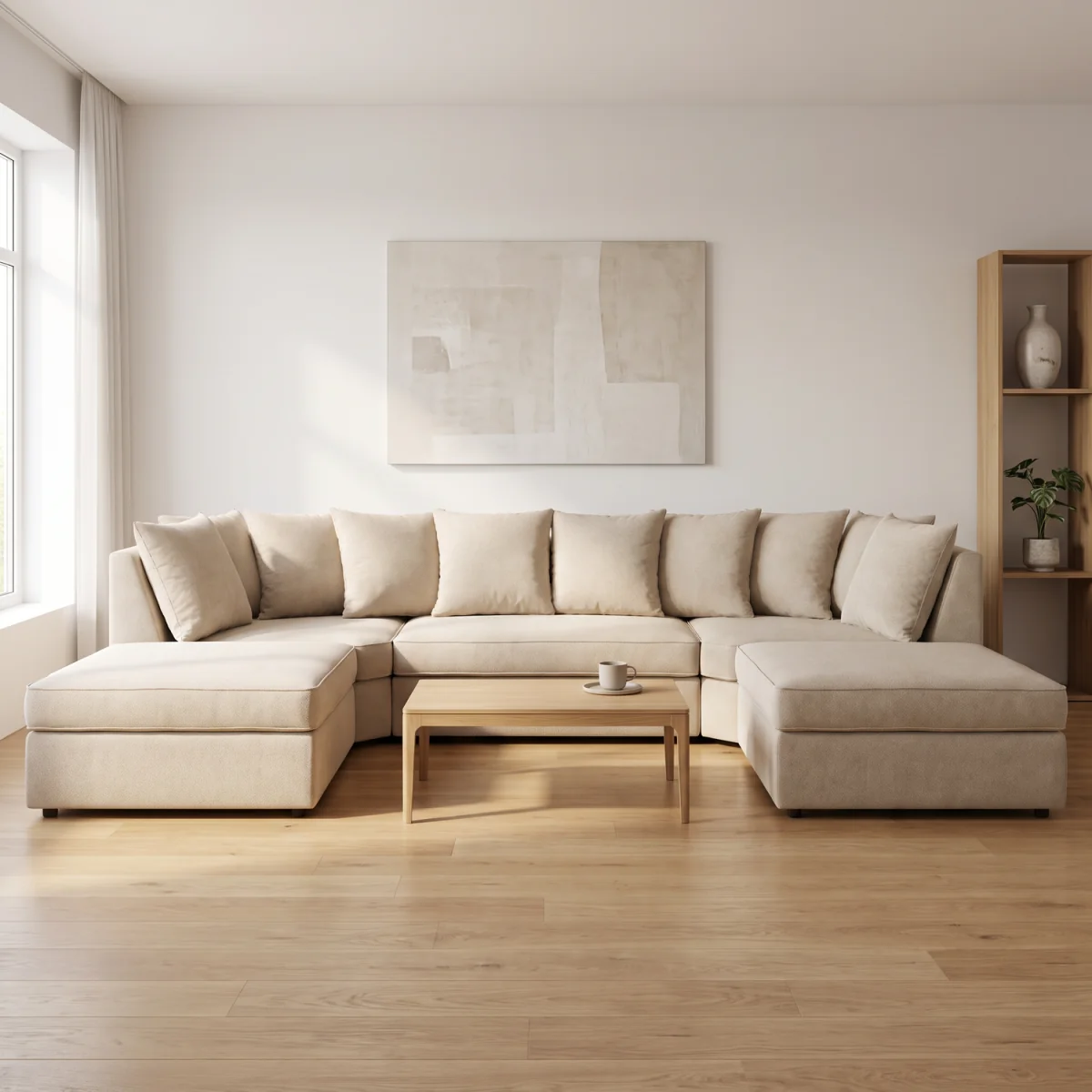 Verona U-shape Corner Sofa in Linen Fabric in Cream - Beige – image 2
