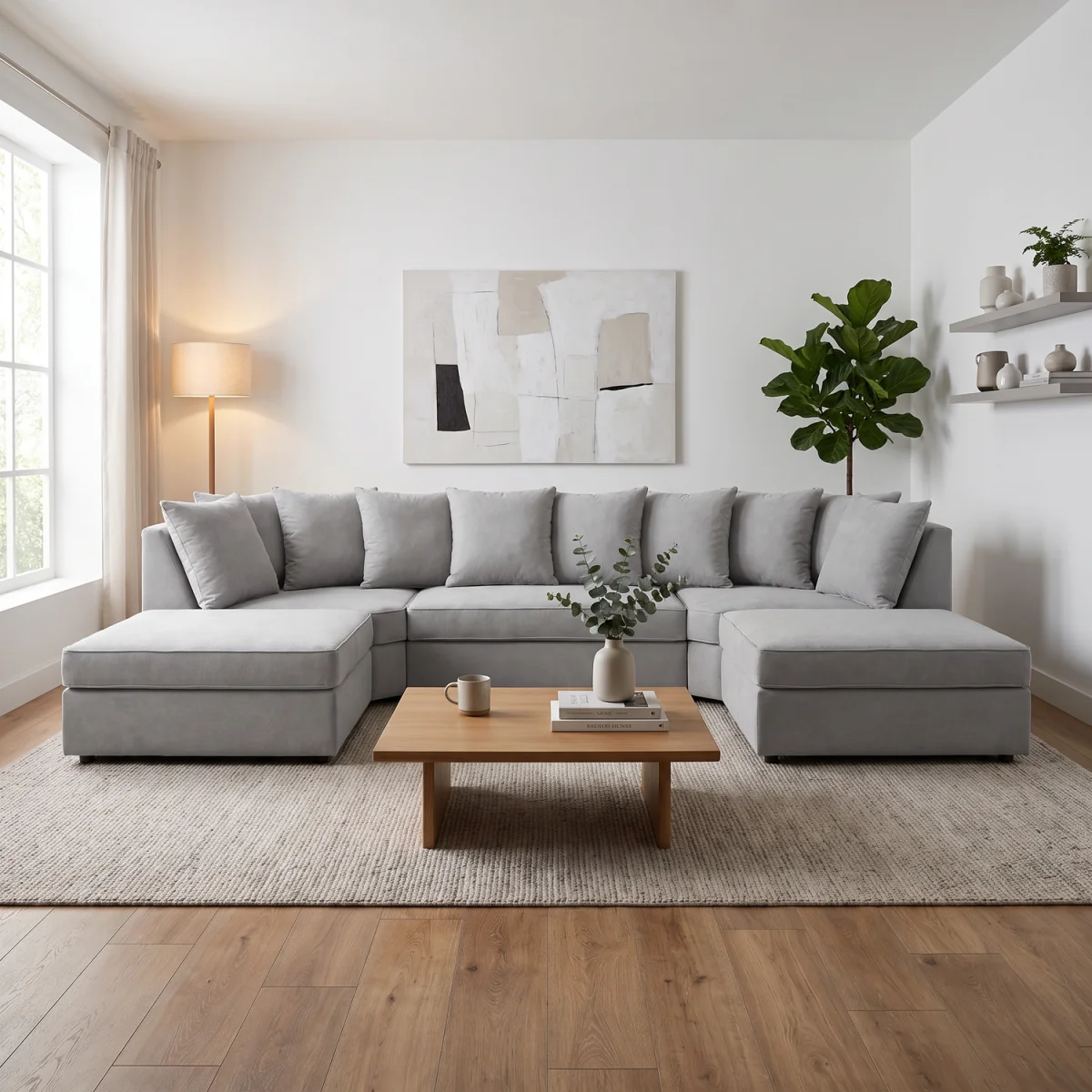 Verona U-shape Corner Sofa in Linen Fabric in Cream - Beige – image 3