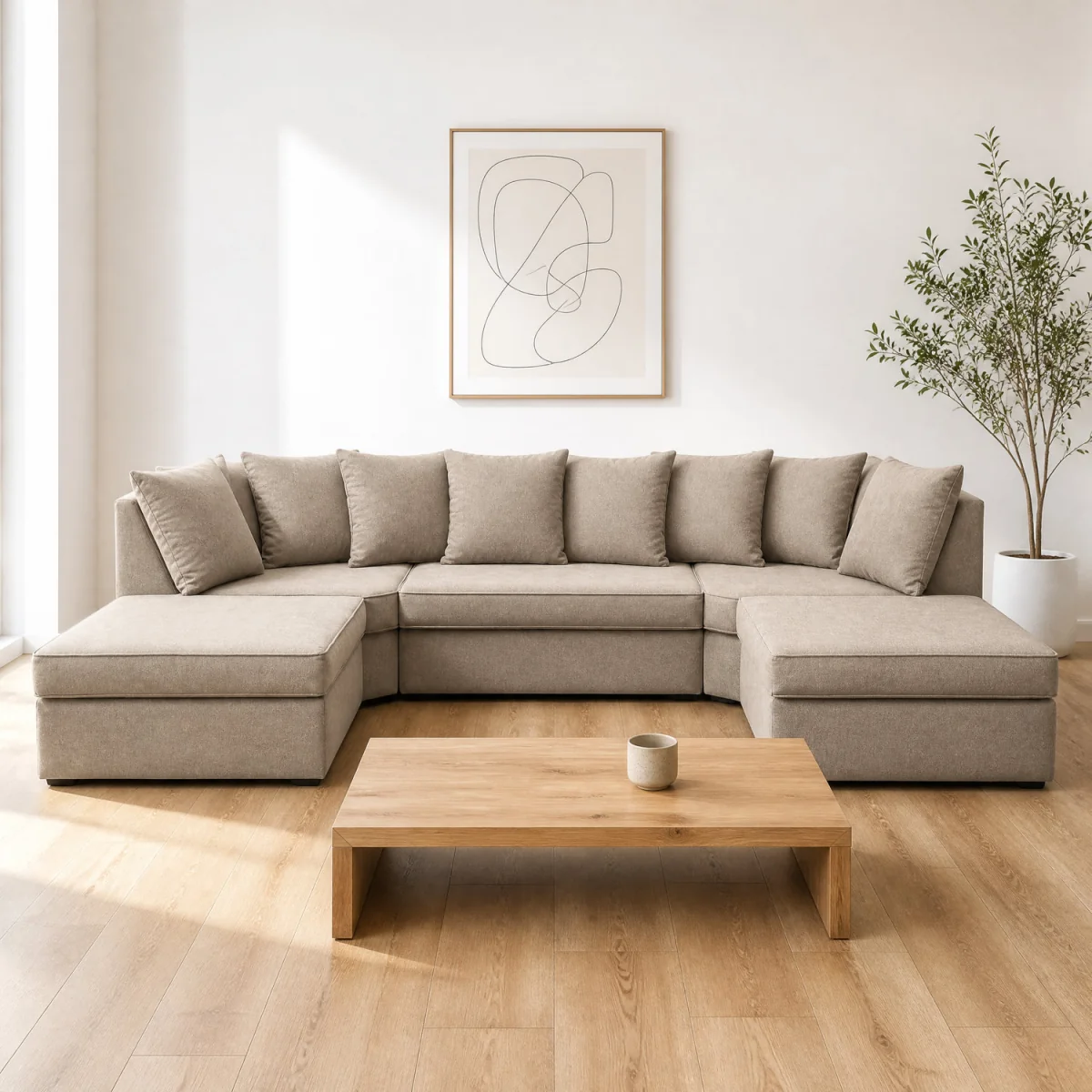 Verona U-shape Corner Sofa in Linen Fabric in Cream - Beige – image 4