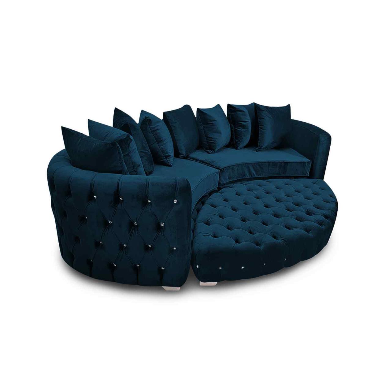 Colan Large Sofa Velour Velvet Fabric with Footstool - Blue – image 2