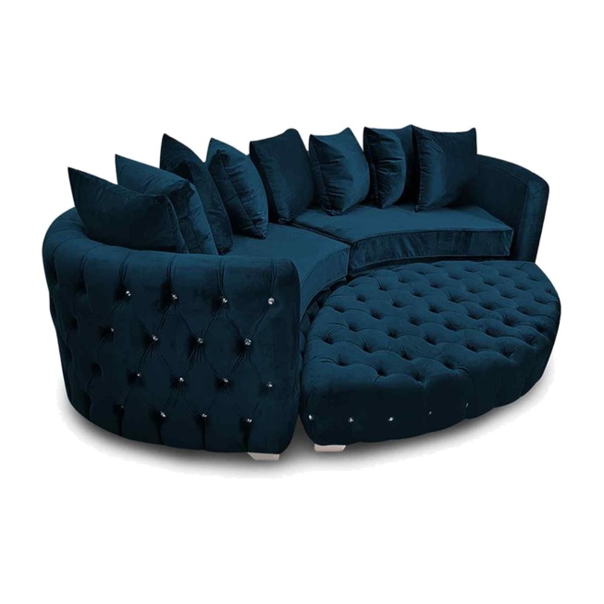 Colan Large Sofa Velour Velvet Fabric with Footstool - Blue – image 1