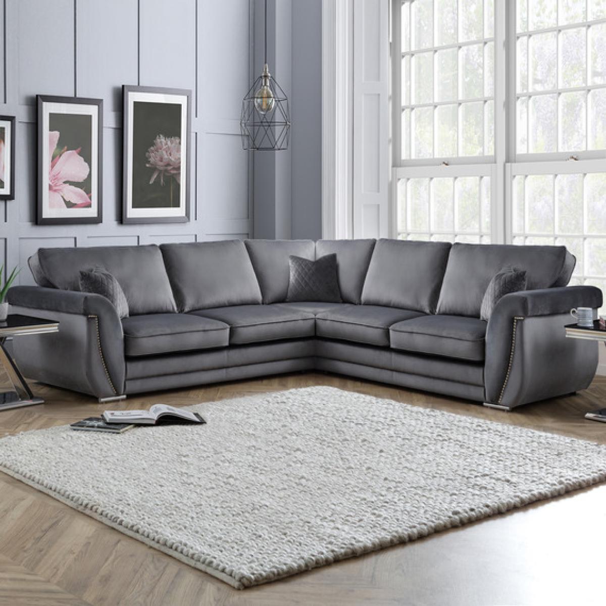 The Leah Large Corner Sofa Fitted Back - Grey