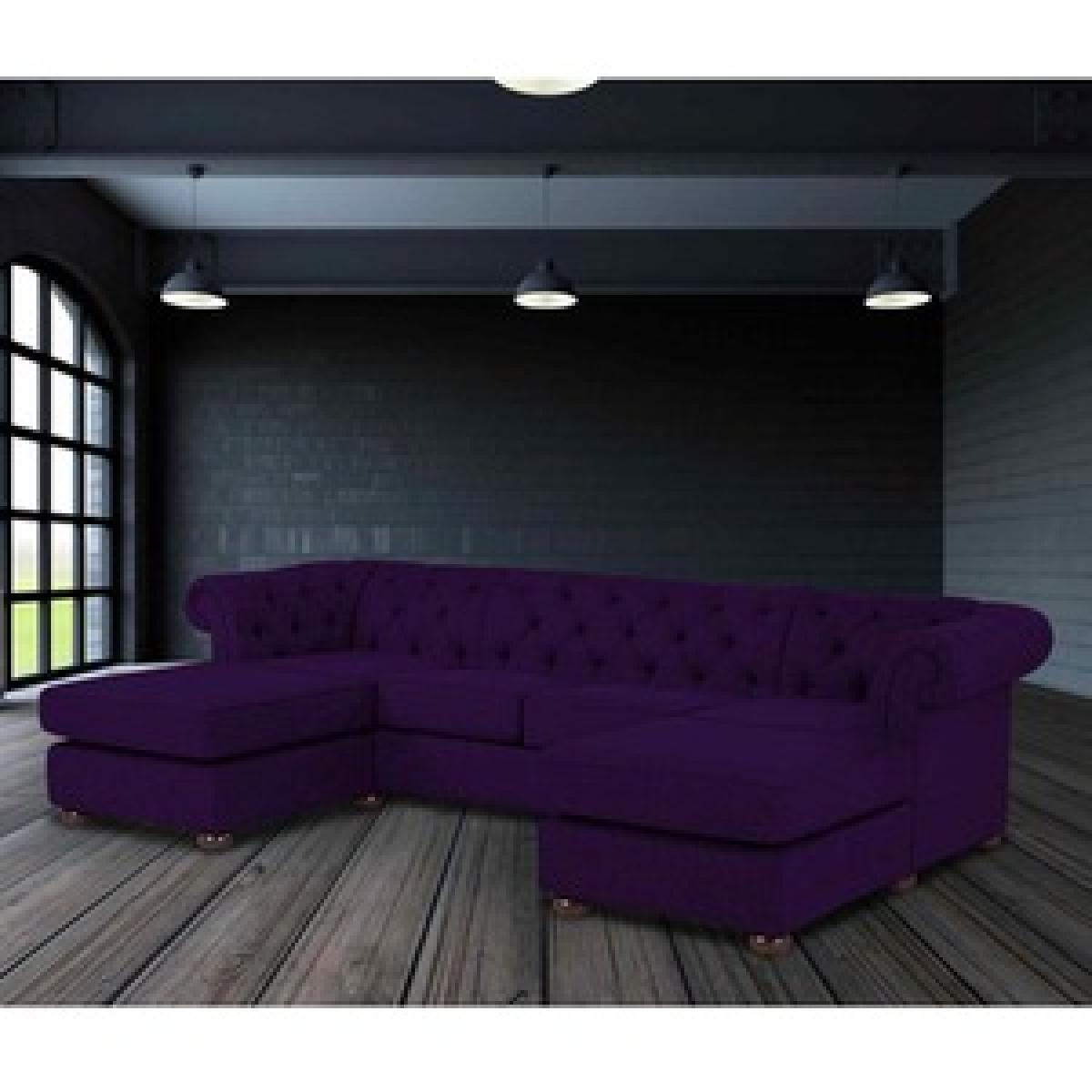 Lenoso Chesterfield U Shape Sofa with 2 Footstools in Plush Velvet Fabric - Orange – image 3