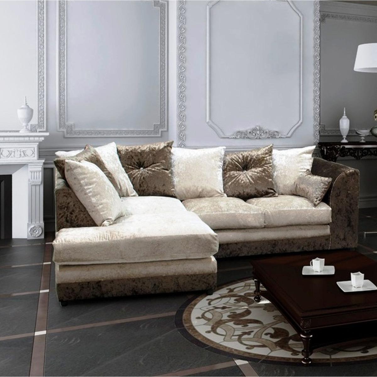 Leo Crushed Velvet Corner Sofa - Champaign/Mink / Left-hand