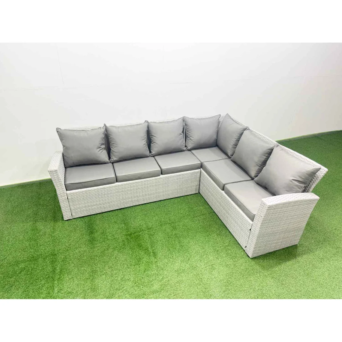 Fimous 8-Seater Rattan Corner Sofa Dining Set - Light Grey Mixed - Light grey rattan with dark grey fabric – image 2