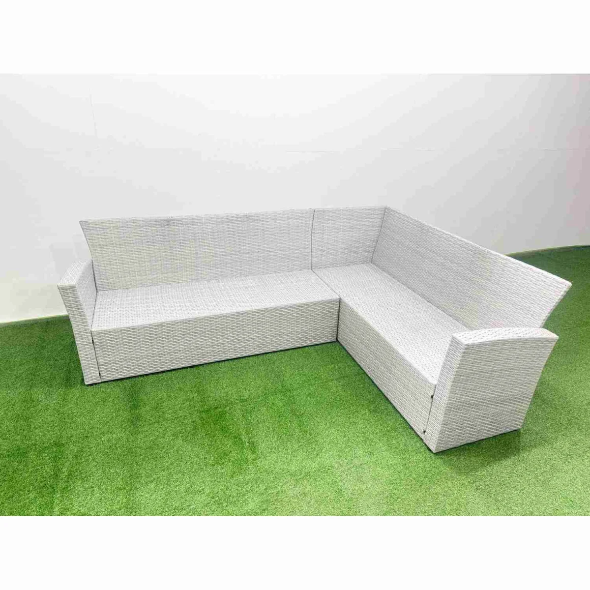 Fimous 8-Seater Rattan Corner Sofa Dining Set - Light Grey Mixed - Light grey rattan with dark grey fabric – image 3