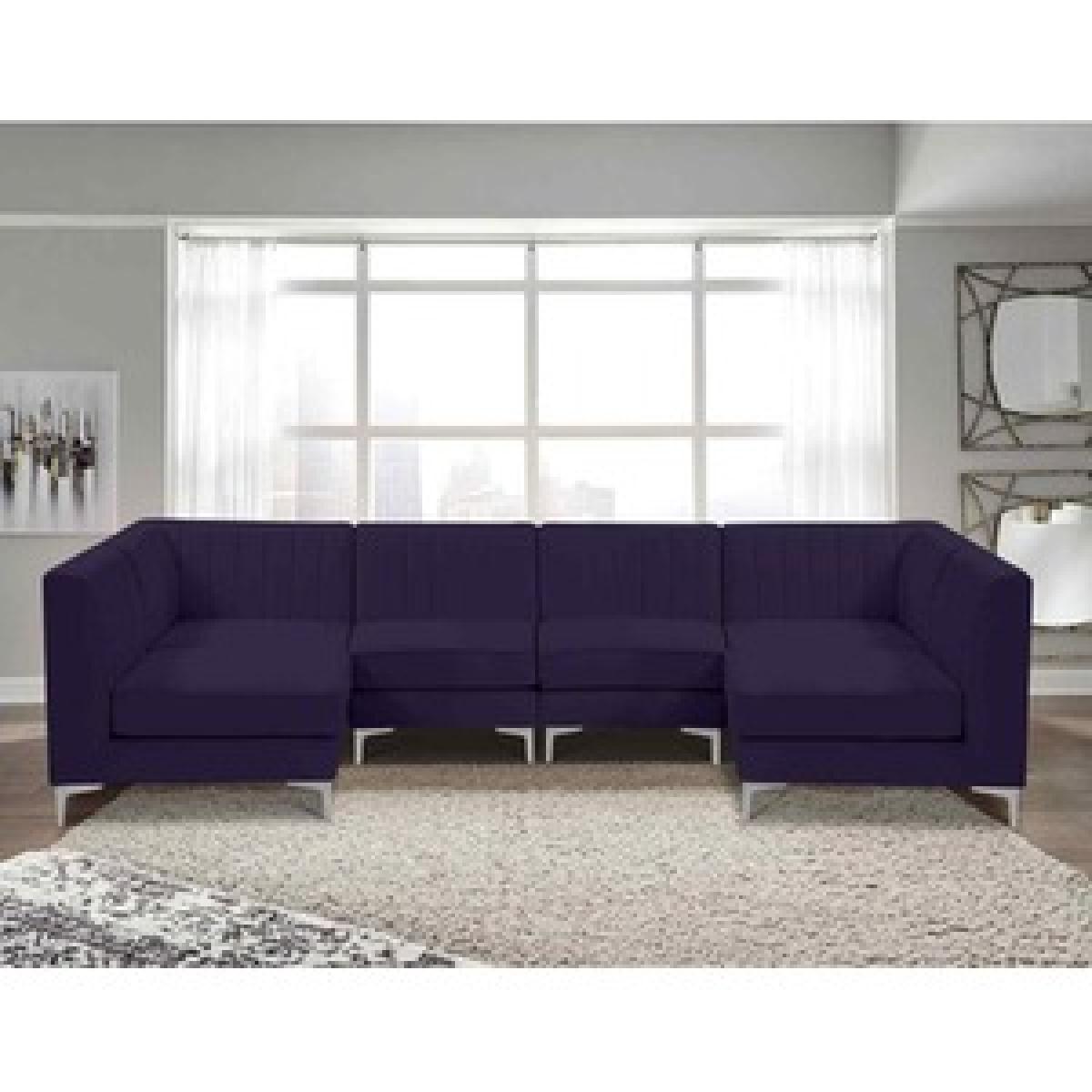 Elena Modular Corner U Shape Sofa in Velour Fabric - Parchment – image 2