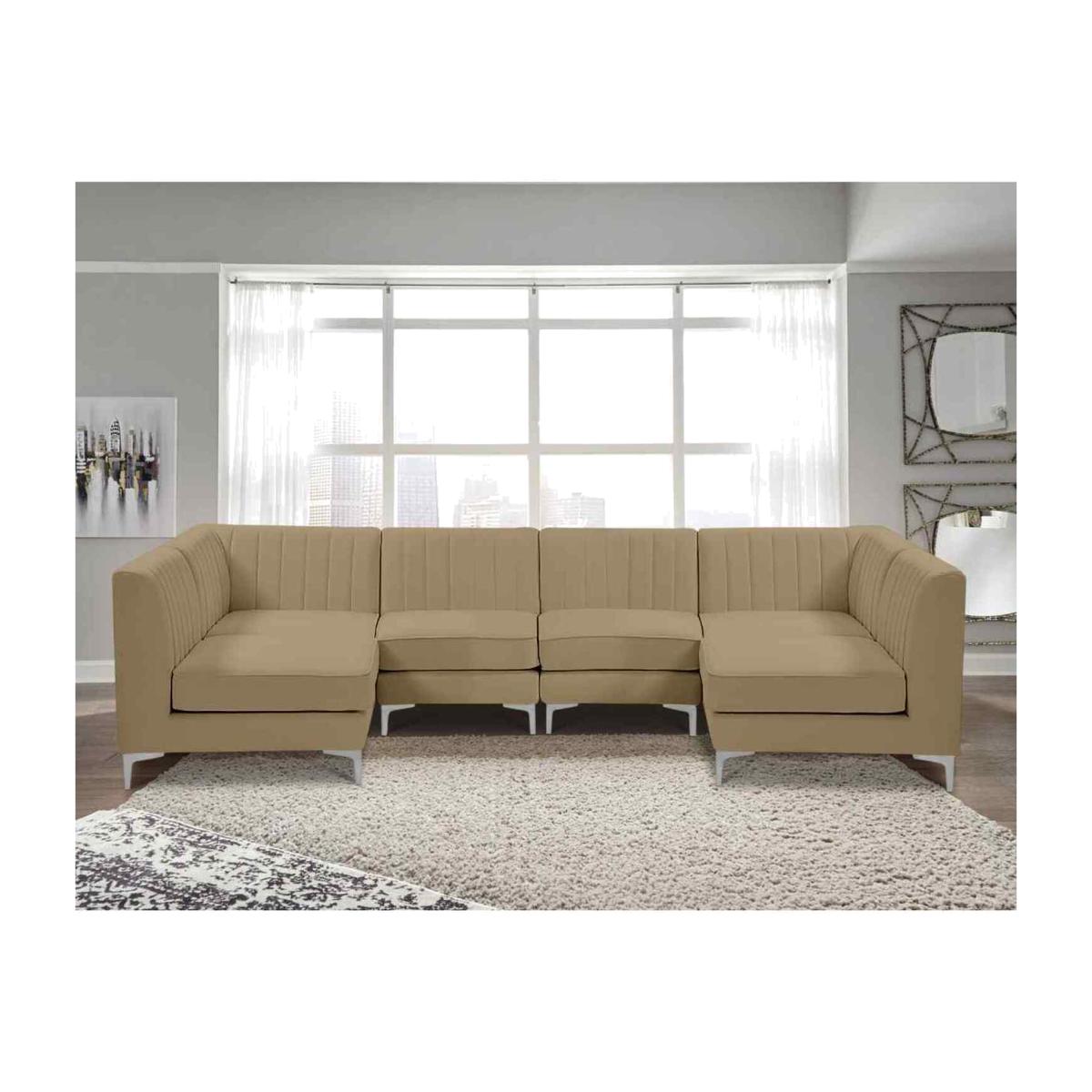Elena Modular Corner U Shape Sofa in Velour Fabric - Parchment – image 1