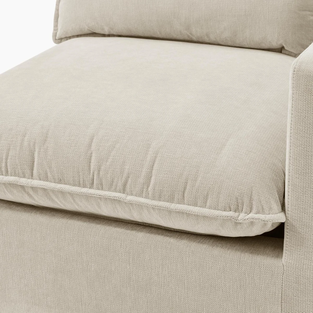 Echo Linen-Look Trim Fabric 2 Seater Modular Chaise Sofa - Cream – image 3