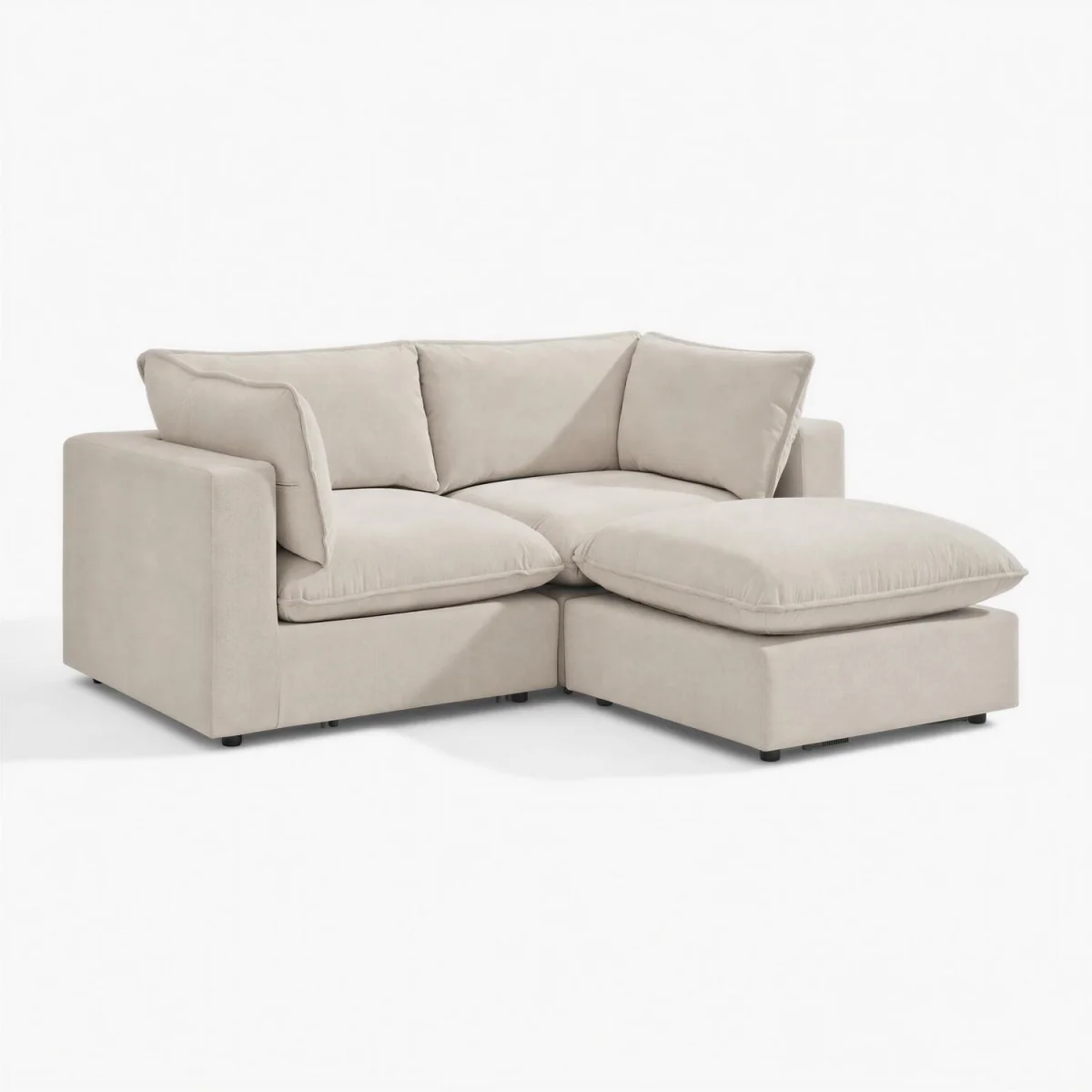 Echo Linen-Look Trim Fabric 2 Seater Modular Chaise Sofa - Cream – image 5
