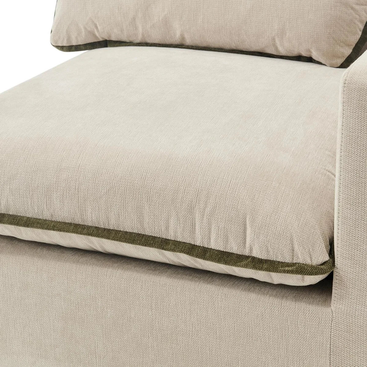 Echo Linen-Look Fabric 3 Seater Modular Chaise Sofa - Cream & Green Trim / 198cm – image 3