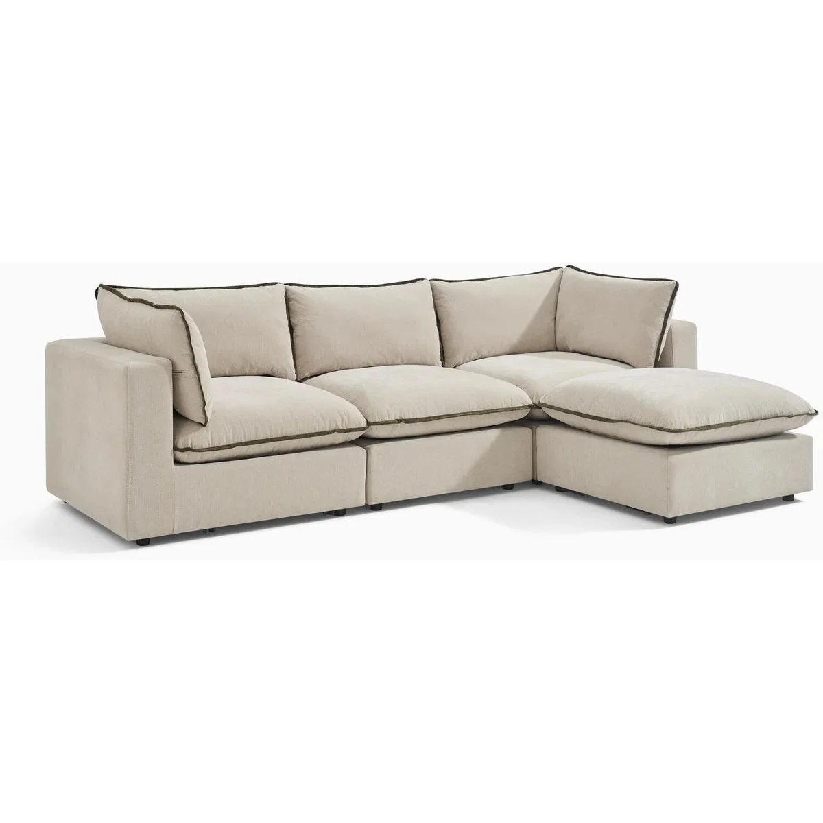 Echo Linen-Look Fabric 3 Seater Modular Chaise Sofa - Cream & Green Trim / 198cm – image 7