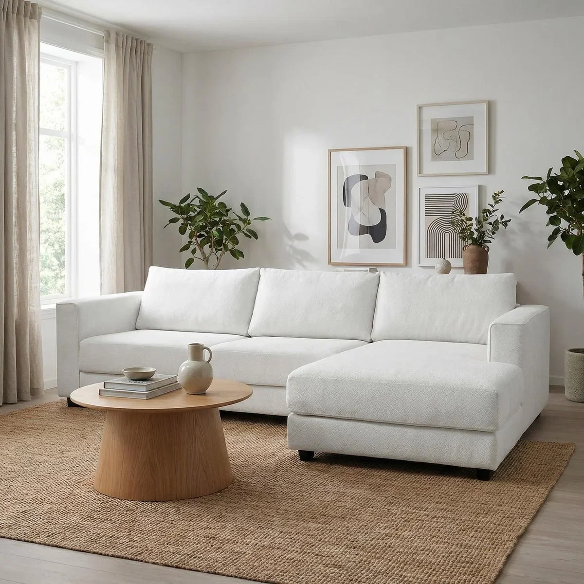 Kaizer Corner Sofa with Bubble Fabric Right Facing Light Brown - White