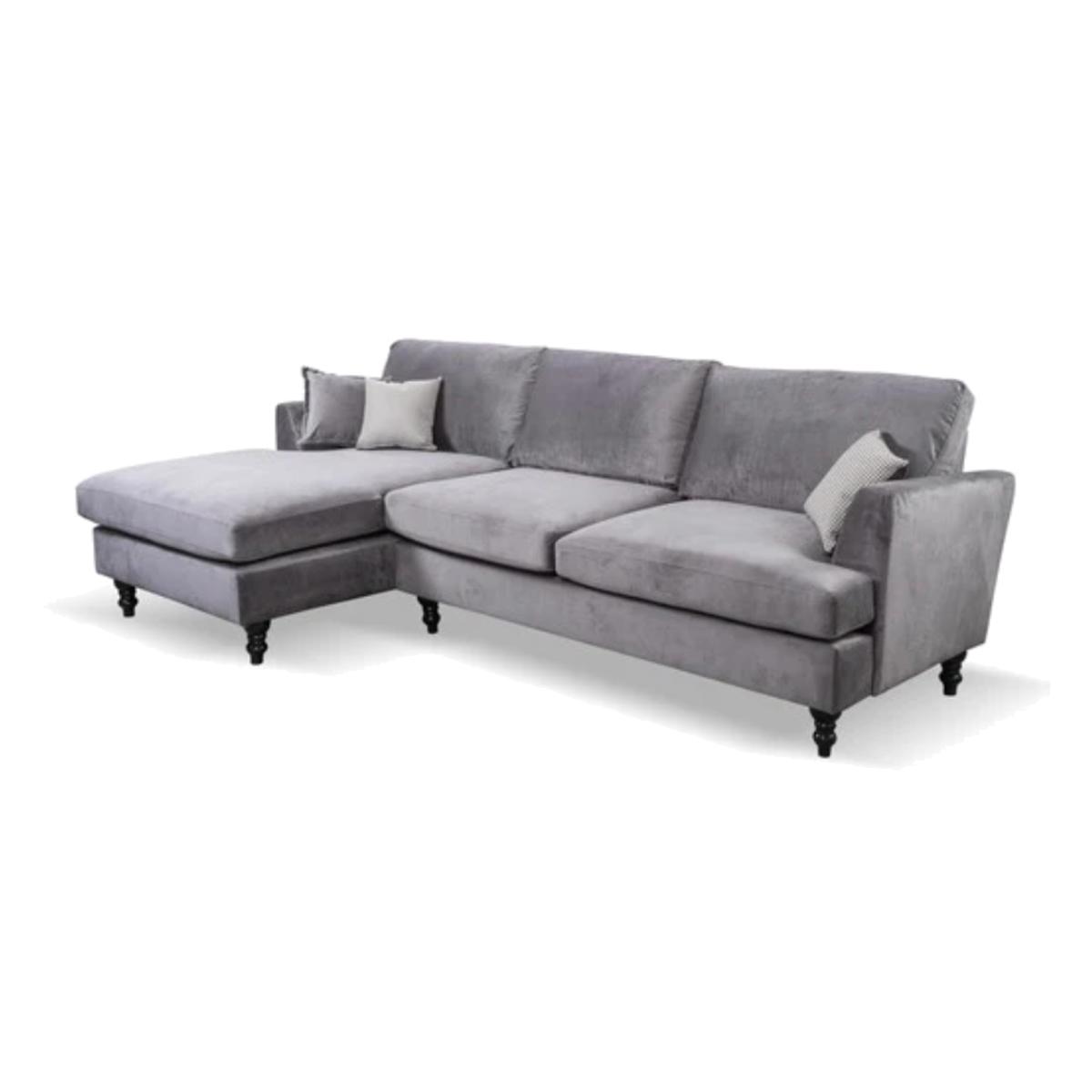 Bari Plush Velvet Left Hand Corner Sofa - Grey