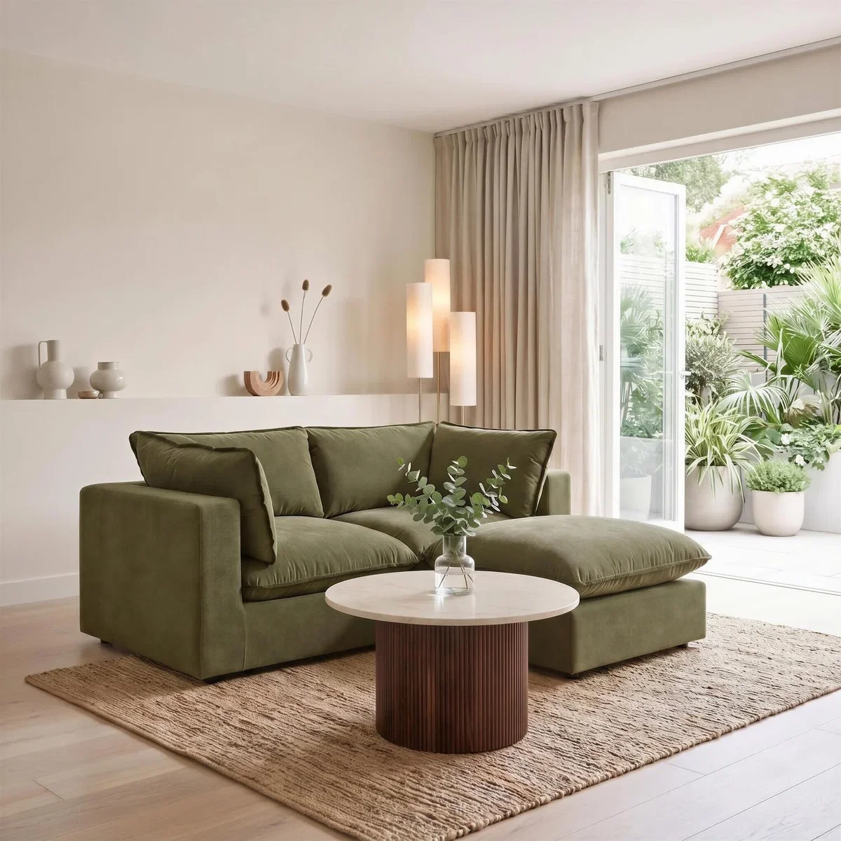 Echo Linen-Look Trim Fabric 2 Seater Modular Chaise Sofa - Green – image 5
