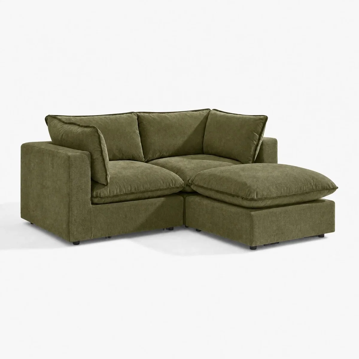 Echo Linen-Look Trim Fabric 2 Seater Modular Chaise Sofa - Green – image 6