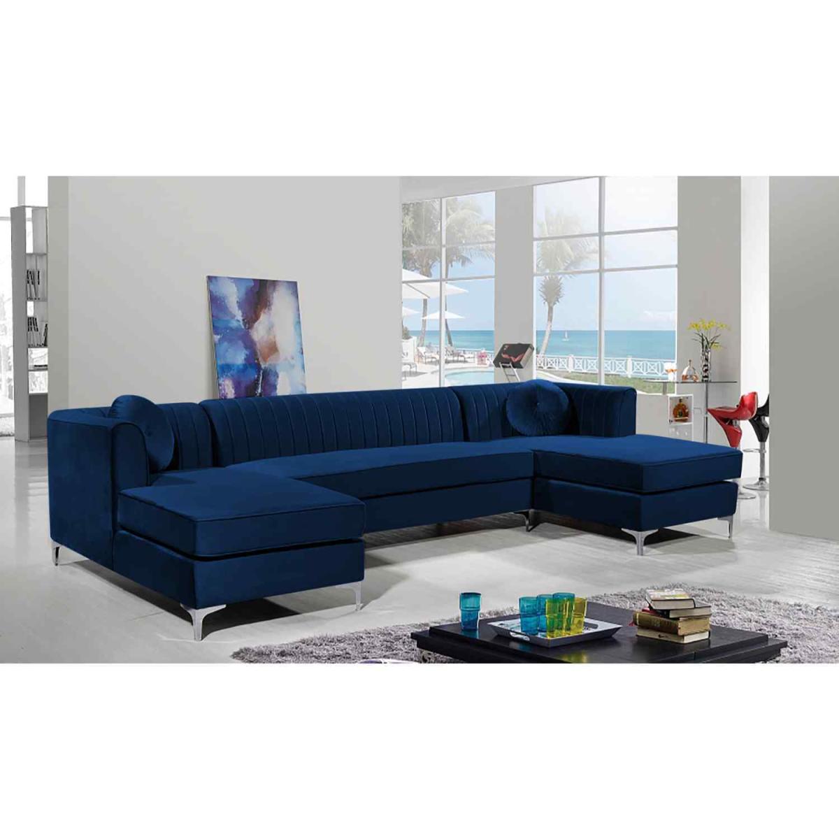Nora Fixed Back Fluted Large U Shape Sofa - Navy – image 2