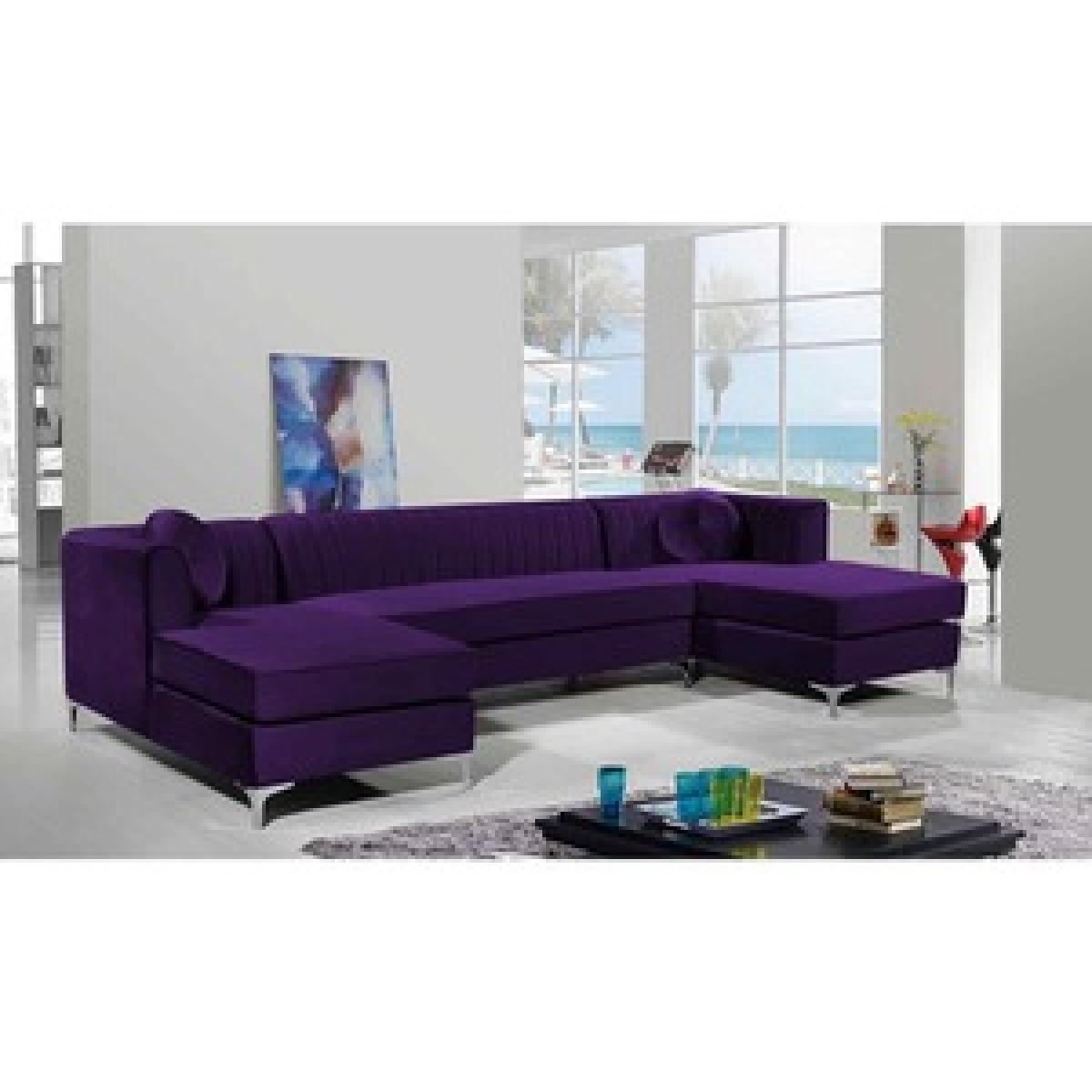 Nora Fixed Back Fluted Large U Shape Sofa - Navy – image 3