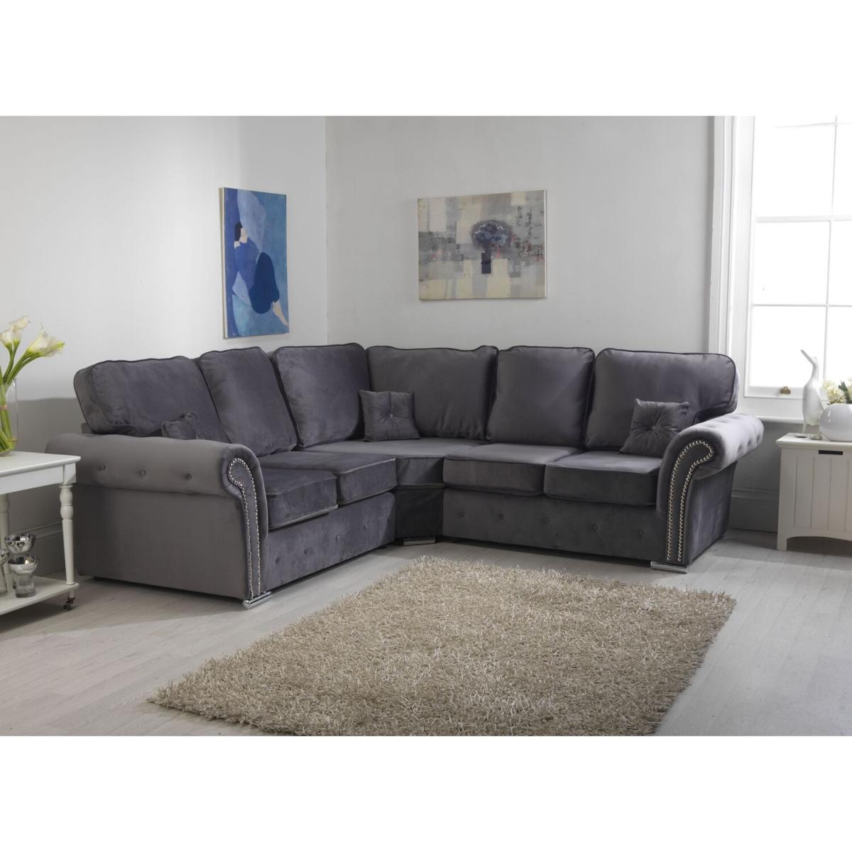 Mellows Plush Velvet Grey Sofa Full Back 2 Plus 2 - Grey – image 2