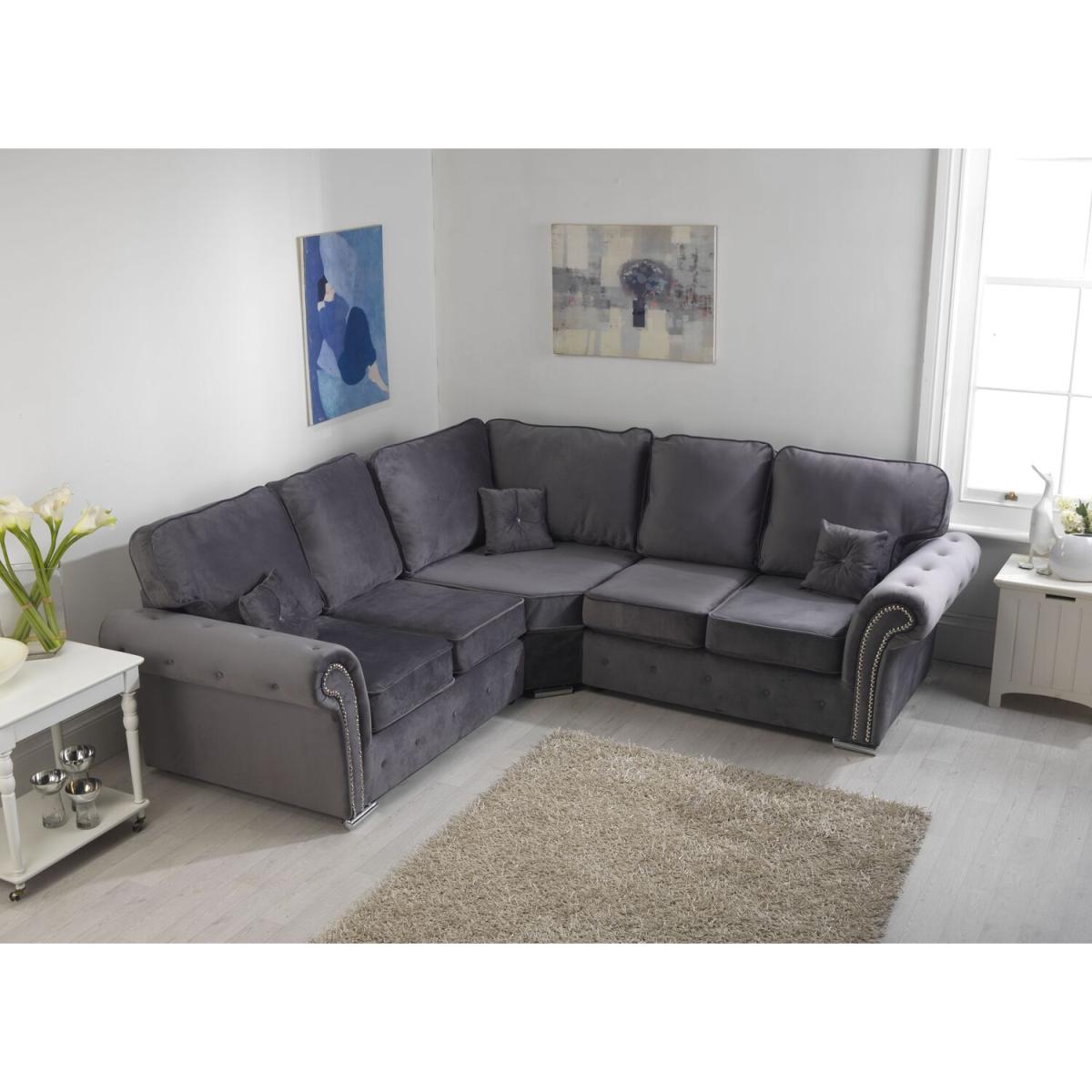 Mellows Plush Velvet Grey Sofa Full Back 2 Plus 2 - Grey – image 3