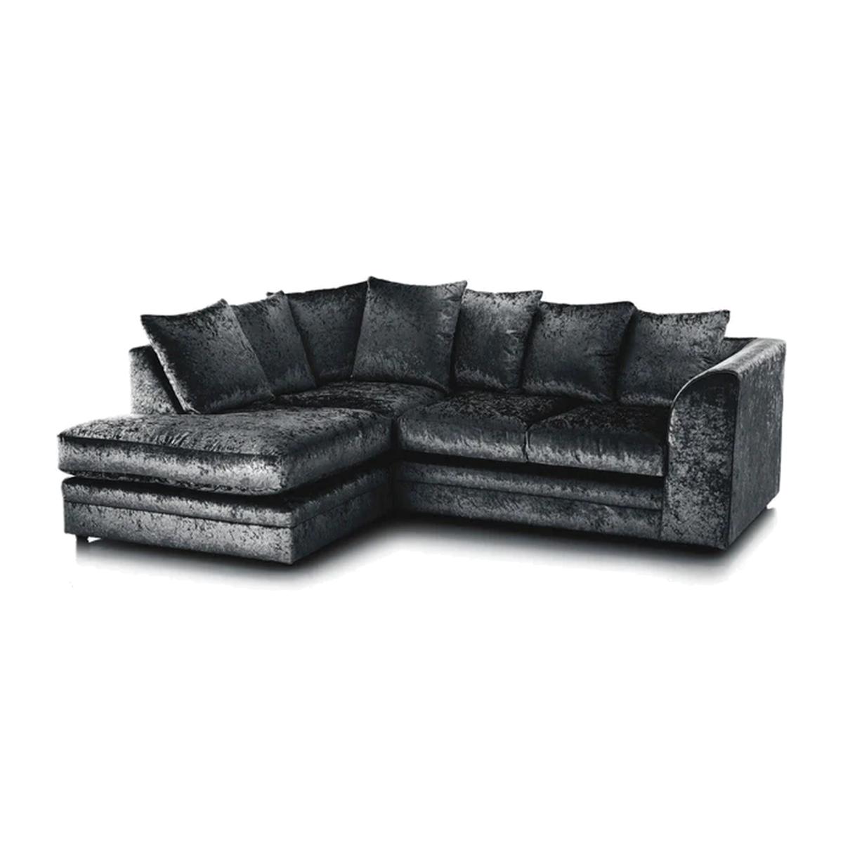 Capri Corner Chaise L Shape Crushed Velvet Sofa - Black / Left-hand