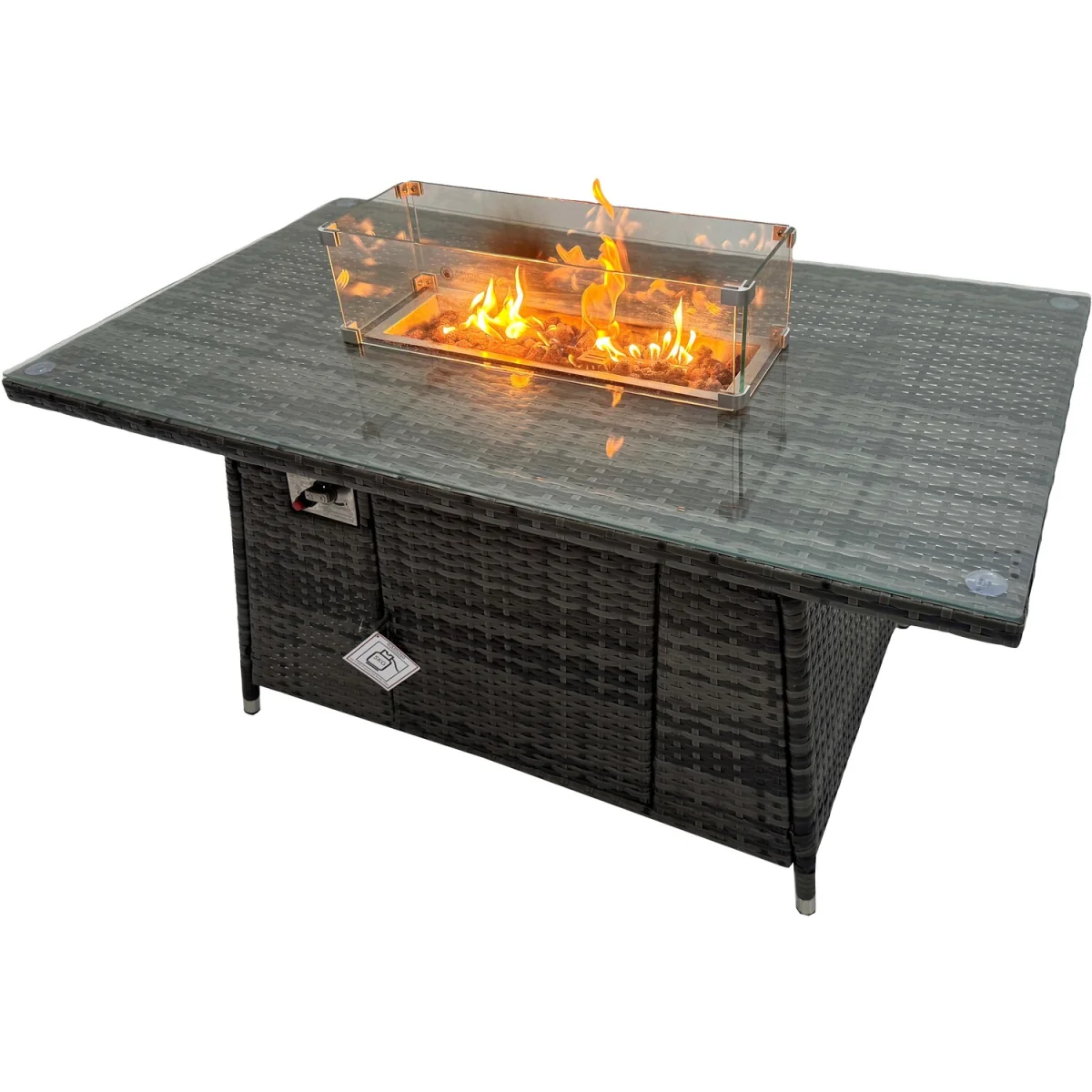 Fimous 9-Seater Rattan Corner Sofa Set with Gas Firepit, Dark Grey - Dark grey mixed rattan with dark grey fabric – image 4