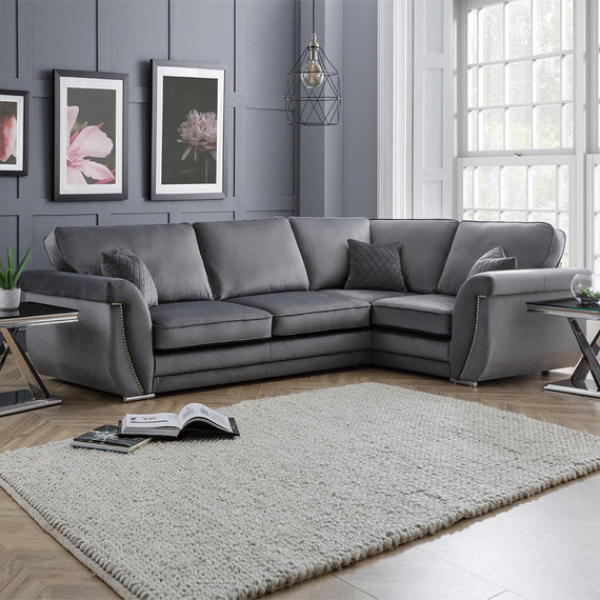 The Leah Right Hand Corner Sofa Fitted Back - Grey