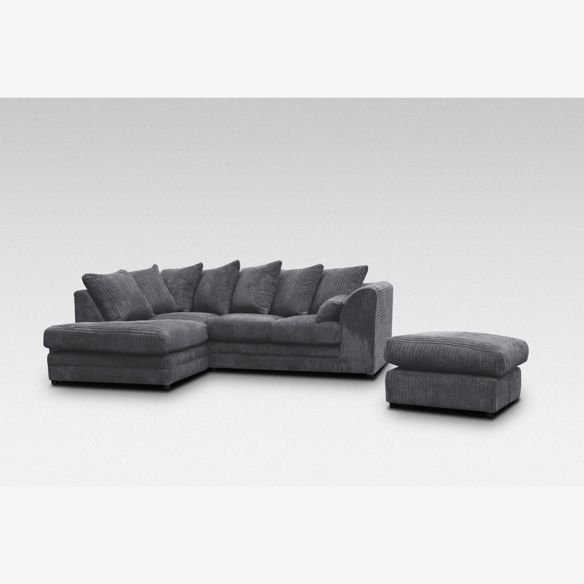 Canolo Luxury Jumbo Cord LHF Corner Sofa with Footstool - Grey