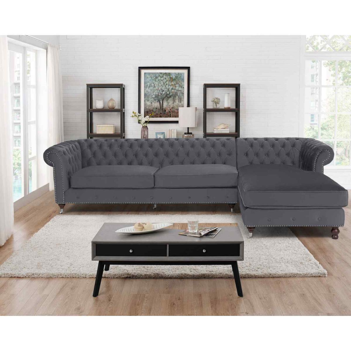 Ronald Chesterfield L Shape Corner Sofa - Grey – image 2