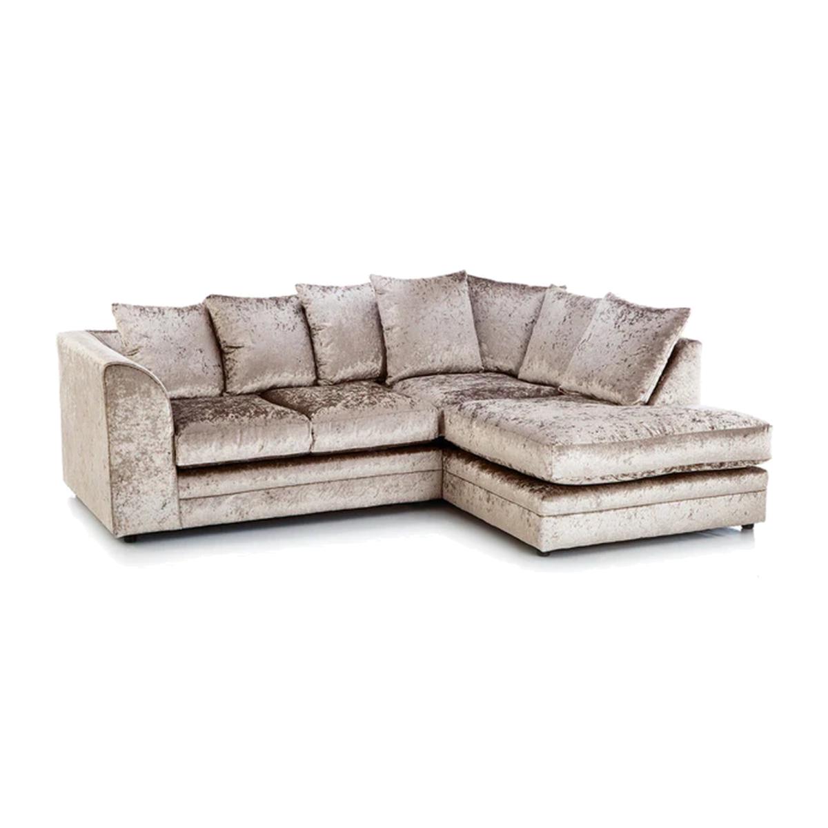 Capri Corner Chaise L Shape Crushed Velvet Sofa - Champagne / Right-hand