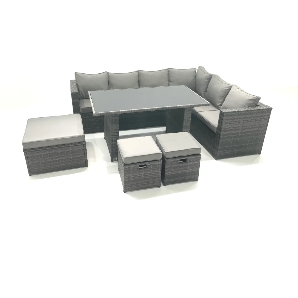 7 Seater PE Rattan Corner Sofa Set Rectangular Dining Table Set - Dark Grey Mixed – image 2