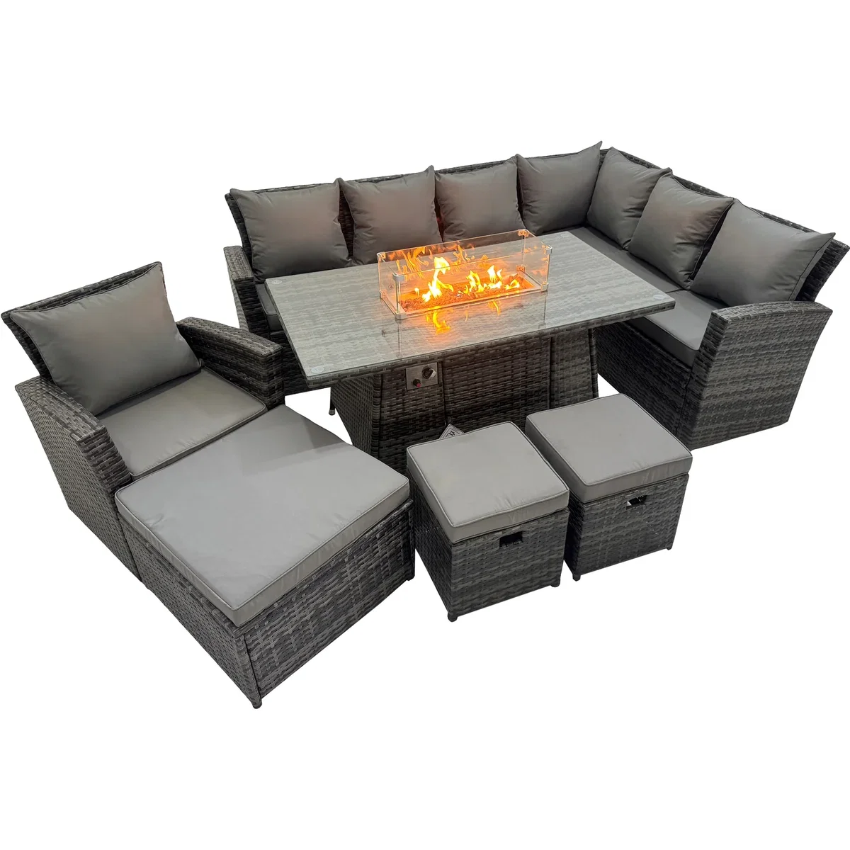 Fimous 7-Piece Rattan Corner Sofa Set with Gas Fire Pit Dark Grey - Dark grey mixed – image 5