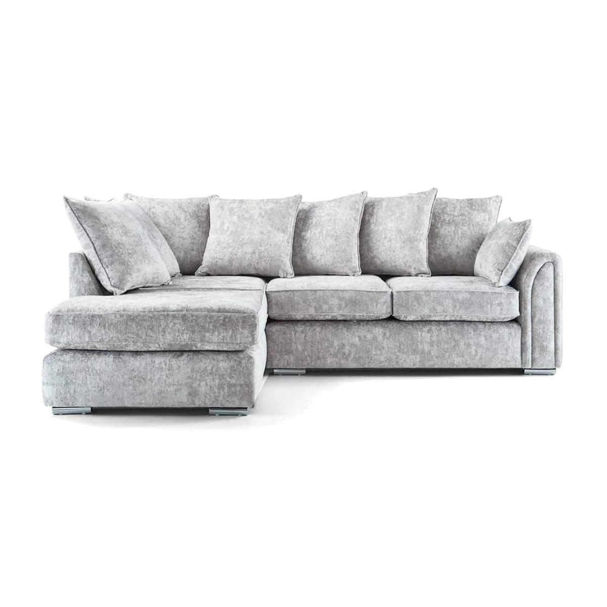 Chiswick Silver Grey Fabric Corner Sofa With Footstool - Silver Grey / Left-hand
