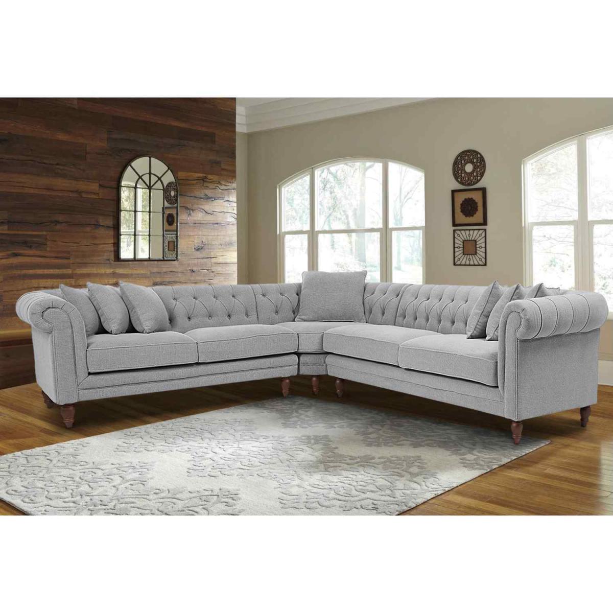 Elliot Chesterfield Corner Sofa in Velvet Fabric - Silver – image 2