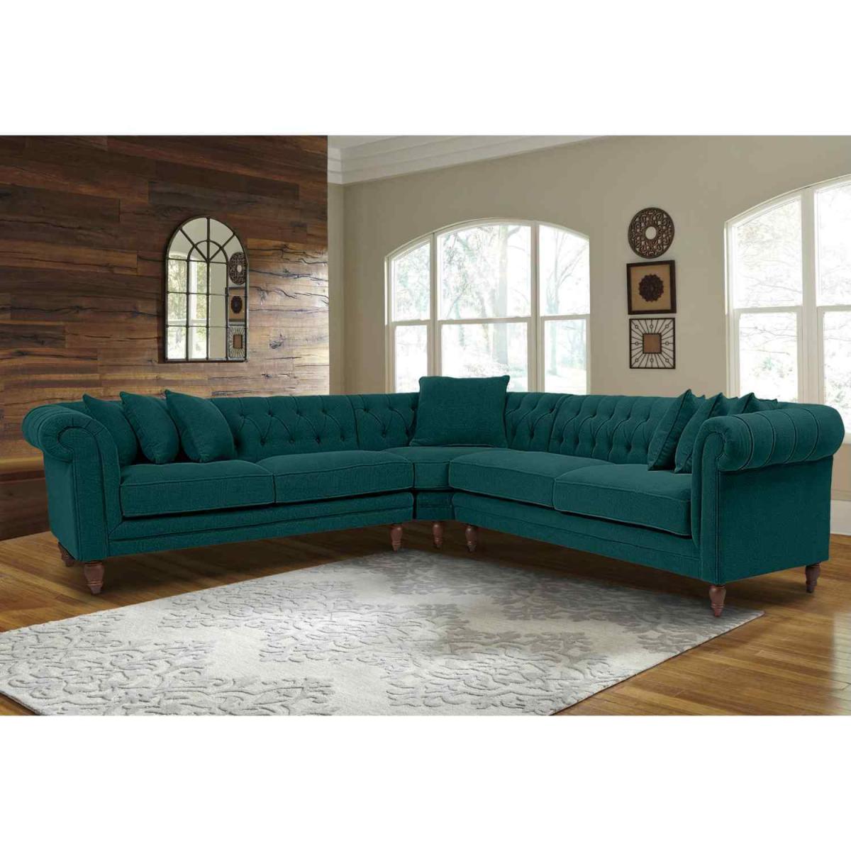 Elliot Chesterfield Corner Sofa in Velvet Fabric - Silver – image 7