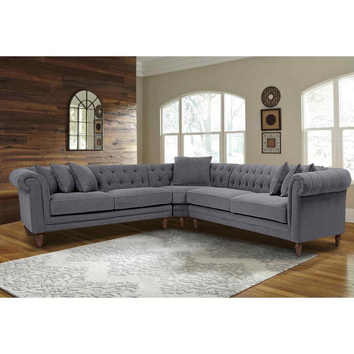 Elliot Chesterfield Corner Sofa in Velvet Fabric - Silver – image 10