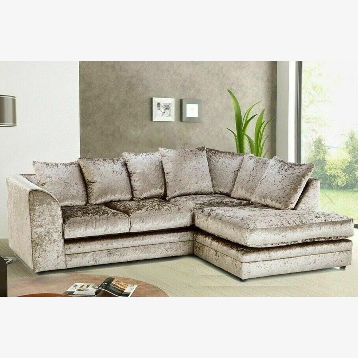 Leo Crushed Velvet Champagne Corner Sofa - Champagne / Right-hand
