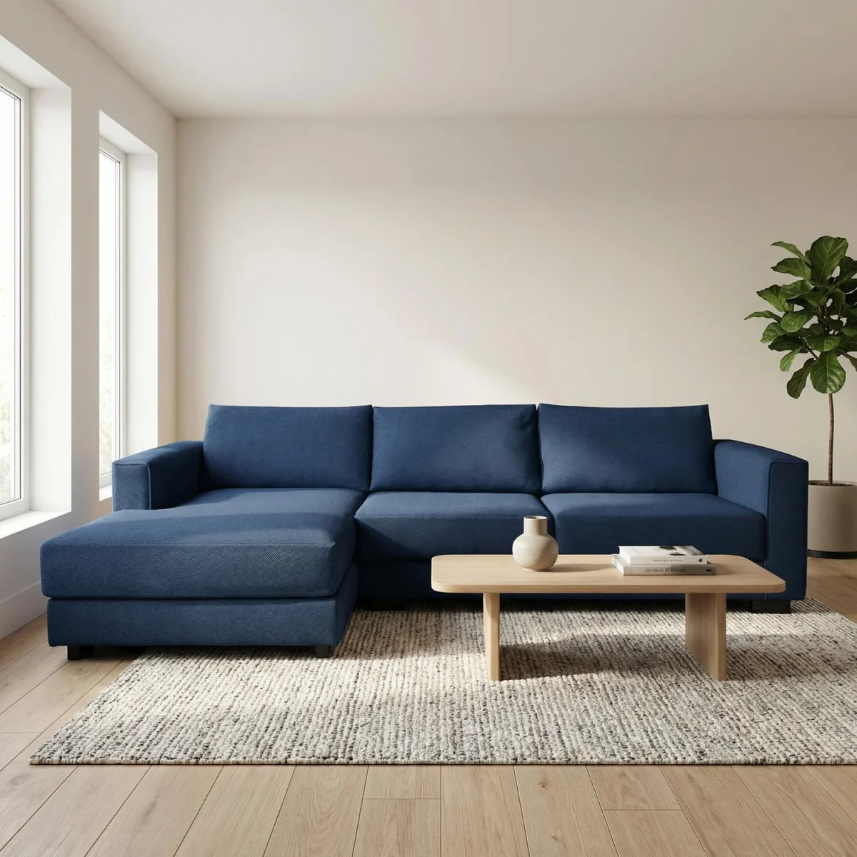 Kaizer Corner Sofa with Bubble Fabric Left Facing Dark Blue - Dark Blue